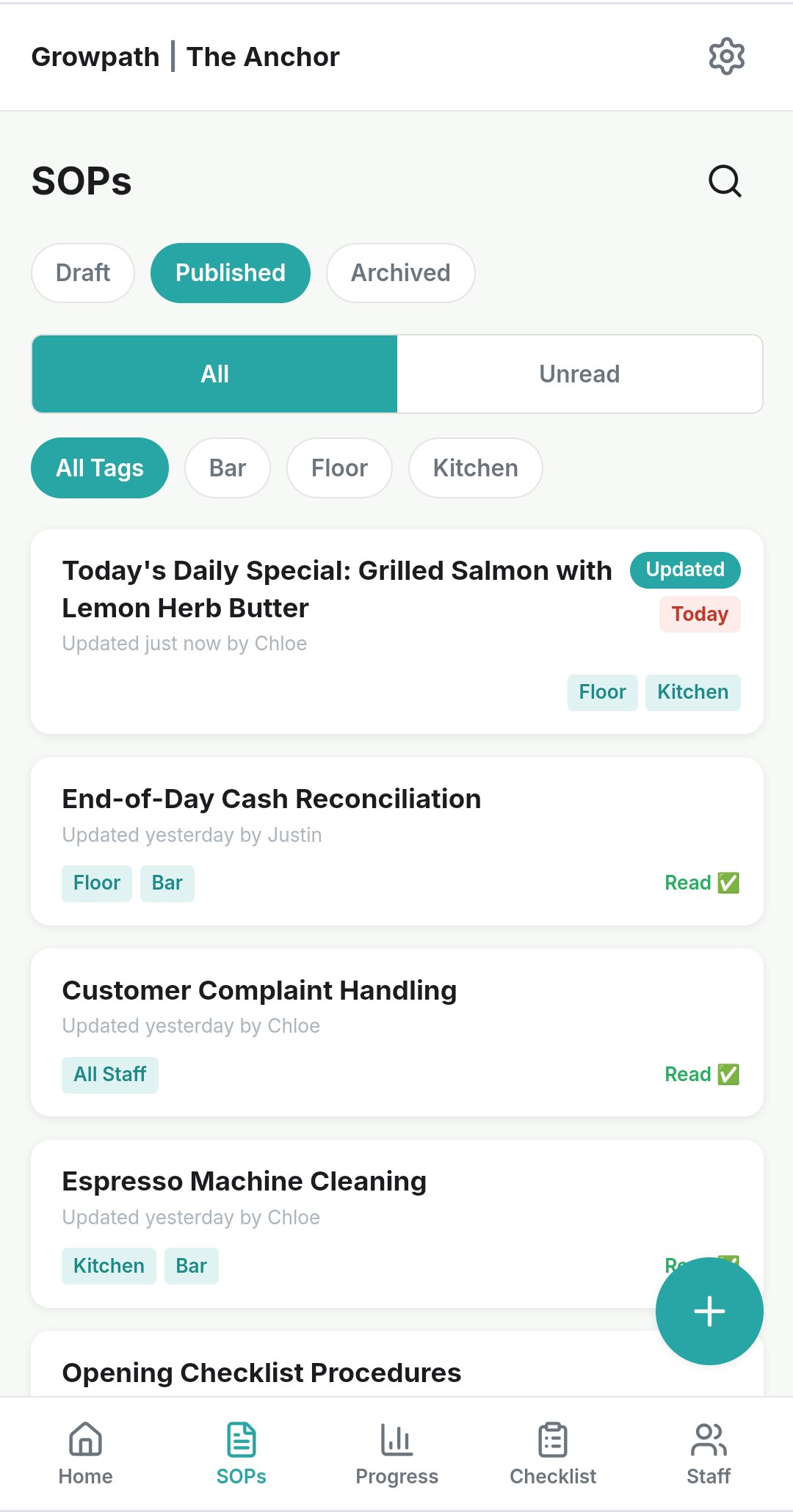 Growpath SOP list screenshot